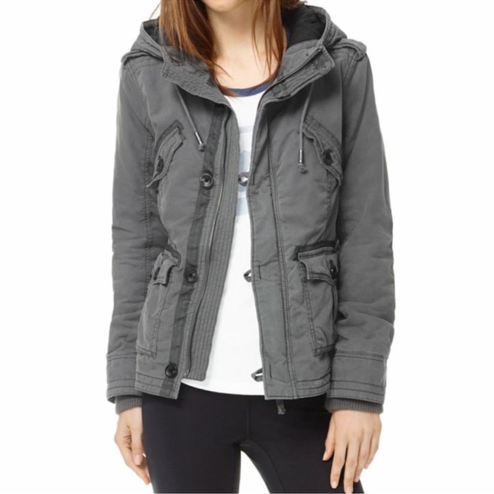 Aritzia TNA Platoon Military Utility Jacket in Dark Shadow Washed Grey